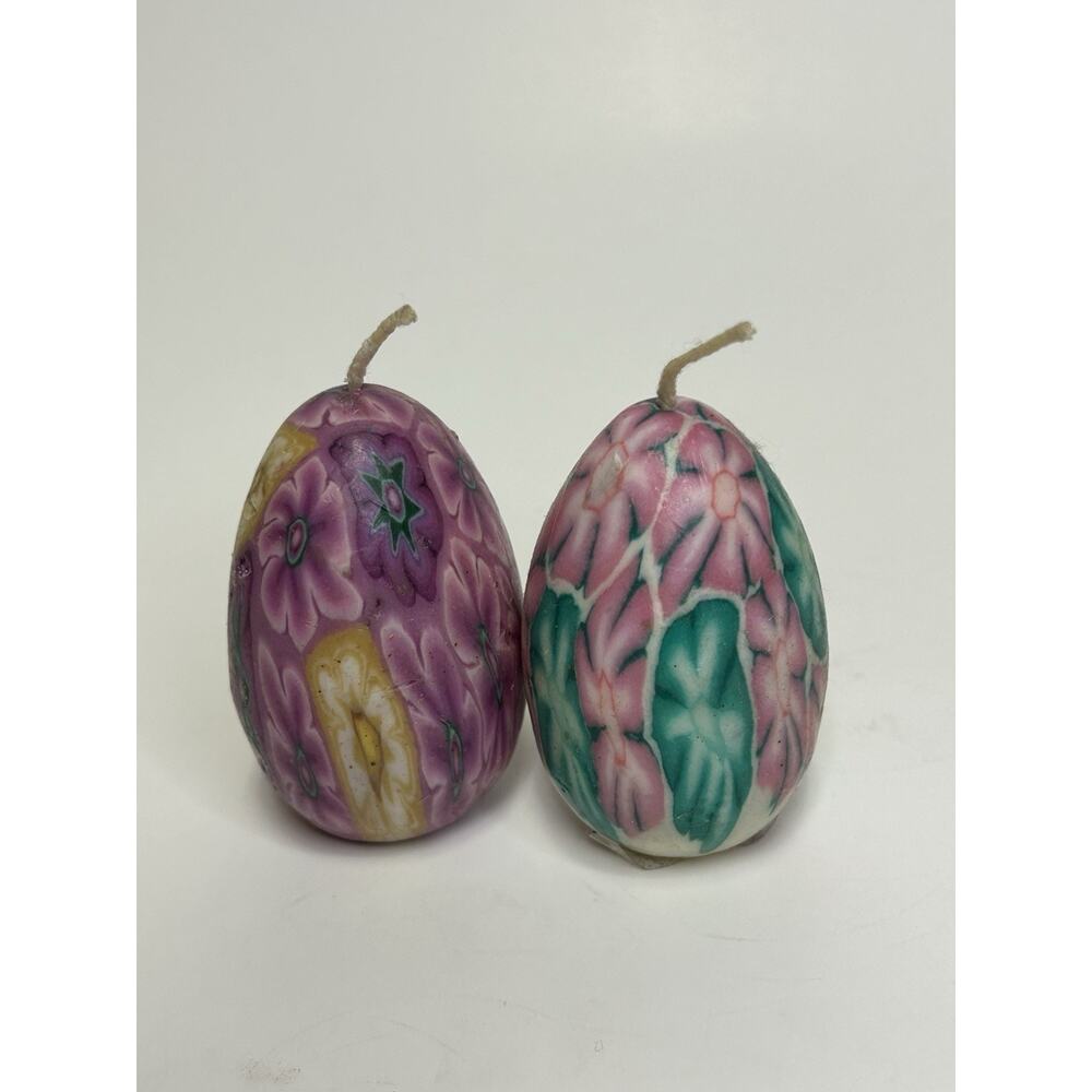 Y2K Vintage Egg Shaped Candle Hippie Decor Purple Flowers 3”x4”